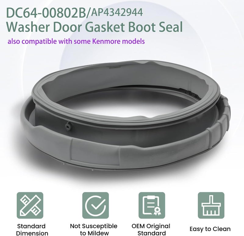Srora DC64-00802B Washer Door Boot Seal Gasket Diaphragm for Samsung Washing Machine WF210ANW/XAA WF218ANW/XAA WF220ANW/XAA WF331ANW/XAA WF328AAW/XAA Replaces DC64-00802A AP4342944/P4205725 PS4210920 - Image 2